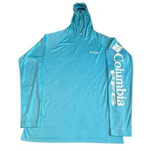 Columbia PFG Omni Shade Hoodie Small Blue Fishing Performance Shirt